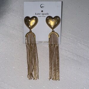 Kate Spade Gold Heart Tassel Earrings